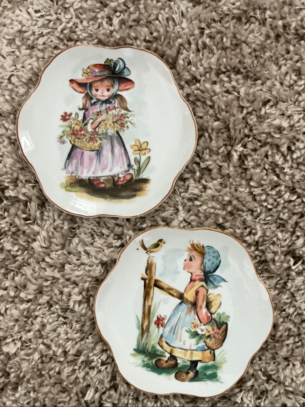 Vintage Enesco JAPAN,  Girl Motif Accent Plates - White and Pastel